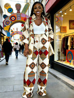 Plus Size Women’s Printed Suit Set (XL–8XL) – Fashionable Long Sleeve Casual Top & Pants Outfit - Free Delivery Worldwide only at Flexi Africa