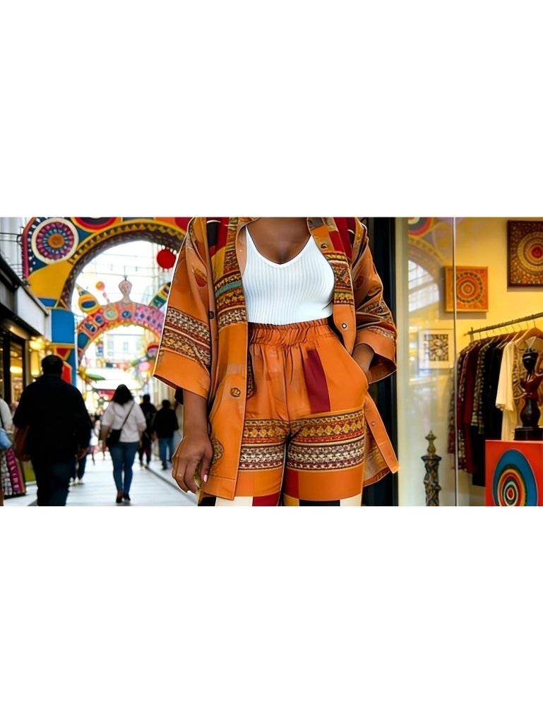 Plus Size Women’s Printed Suit Set (XL–8XL) – Fashionable Long Sleeve Casual Top & Pants Outfit - Free Delivery Worldwide only at Flexi Africa