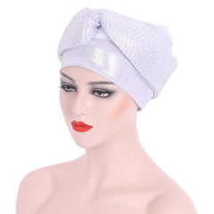 Polyester African Headtie Diamonds Glitter Women Turban Caps Muslim Hijab Bonnet Hats Female Autogeles - Free Delivery