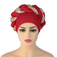 Polyester African Headtie Diamonds Glitter Women Turban Caps Muslim Hijab Bonnet Hats Female Autogeles - Free Delivery