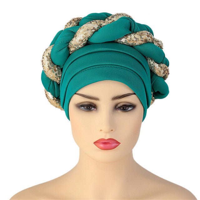 Polyester African Headtie Diamonds Glitter Women Turban Caps Muslim Hijab Bonnet Hats Female Autogeles - Free Delivery
