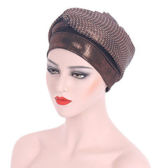 Polyester African Headtie Diamonds Glitter Women Turban Caps Muslim Hijab Bonnet Hats Female Autogeles - Free Delivery