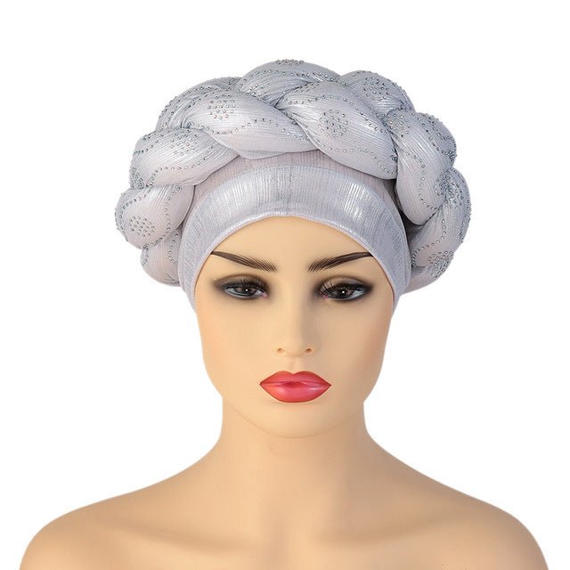 Polyester African Headtie Diamonds Glitter Women Turban Caps Muslim Hijab Bonnet Hats Female Autogeles - Flexi Africa - Flexi Africa offers Free Delivery Worldwide - Vibrant African traditional clothing showcasing bold prints and intricate designs