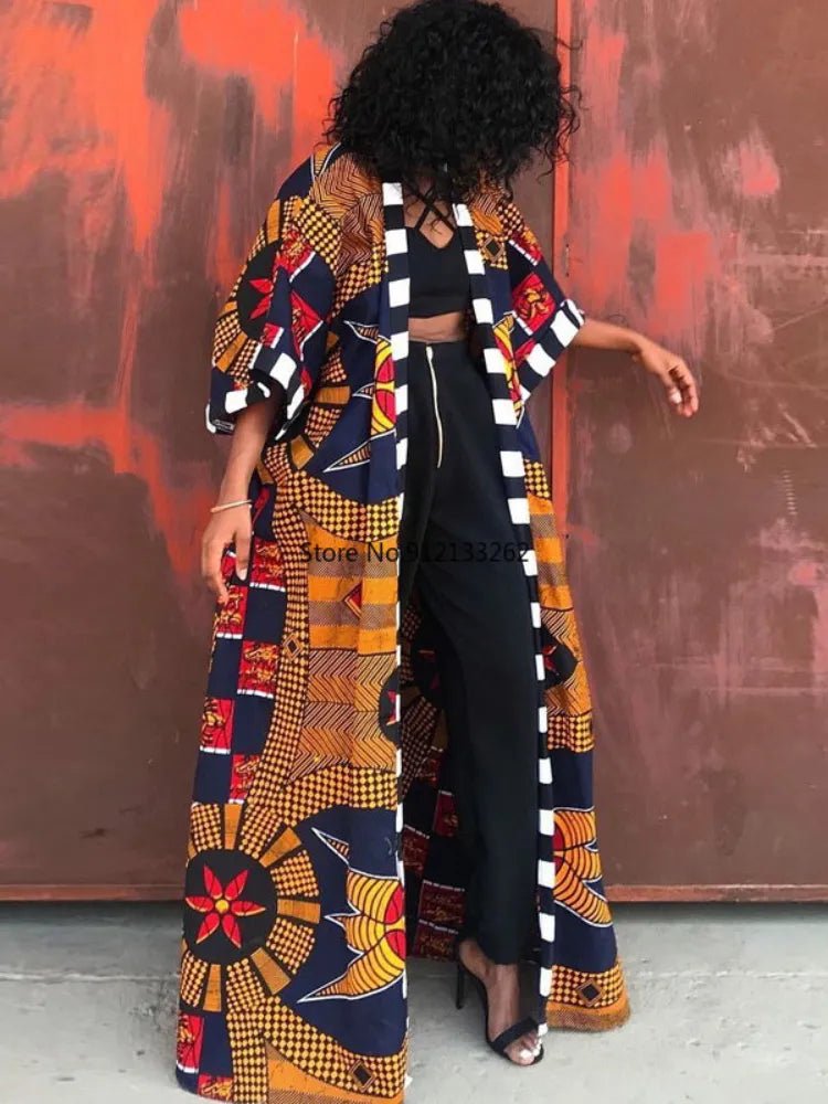Polyester Dashiki Women's African Coat: Contemporary Spring Dress - Flexi Africa - Flexi Africa offers Free Delivery Worldwide - Vibrant African traditional clothing showcasing bold prints and intricate designs
