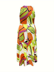 Print Casual Vacation Ready Halter Dress with Plant Print - Polyester - Free Delivery Worldwide only at Flexi Africa