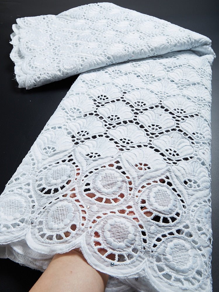 Pure Cotton African Lace Fabric with Stones Embroidery - High Quality Voile Lace for Sewing Clothes - Flexi Africa
