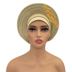 Ready-to-Wear African Auto Gele Headtie: Elegant Head Wraps for Women's Nigeria Wedding Party and Turban Cap - Flexi Africa