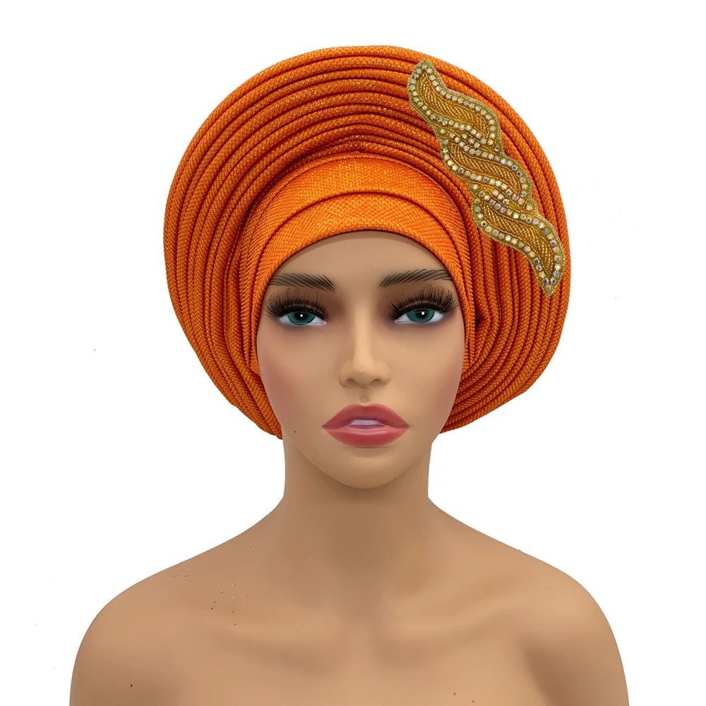 Ready - to - Wear African Auto Gele Headtie: Elegant Head Wraps for Women's Nigeria Wedding Party and Turban Cap - Flexi Africa - Free Delivery Worldwide only at www.flexiafrica.com