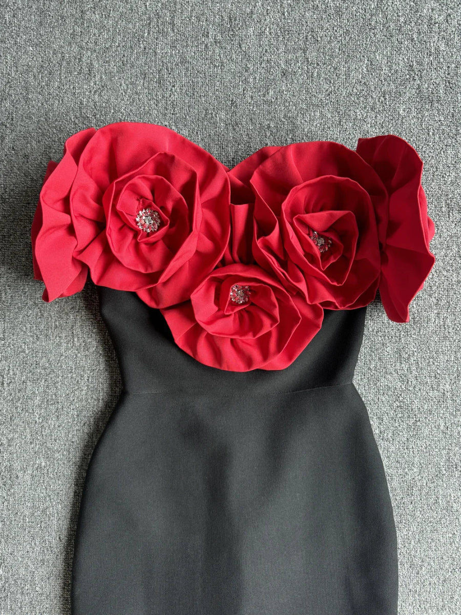 Red Off - Shoulder Floral Bandage Bodycon Dress for Women – Elegant Long Evening & Party Wear - Free Delivery Worldwide only at Flexi Africa