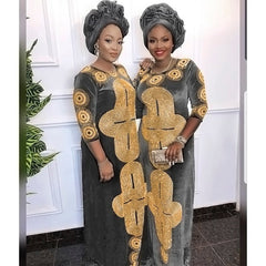 Regal Radiance: African Women's Full Stone Dress with Matching Scarf - Flexi Africa - Free Delivery www.flexiafrica.com