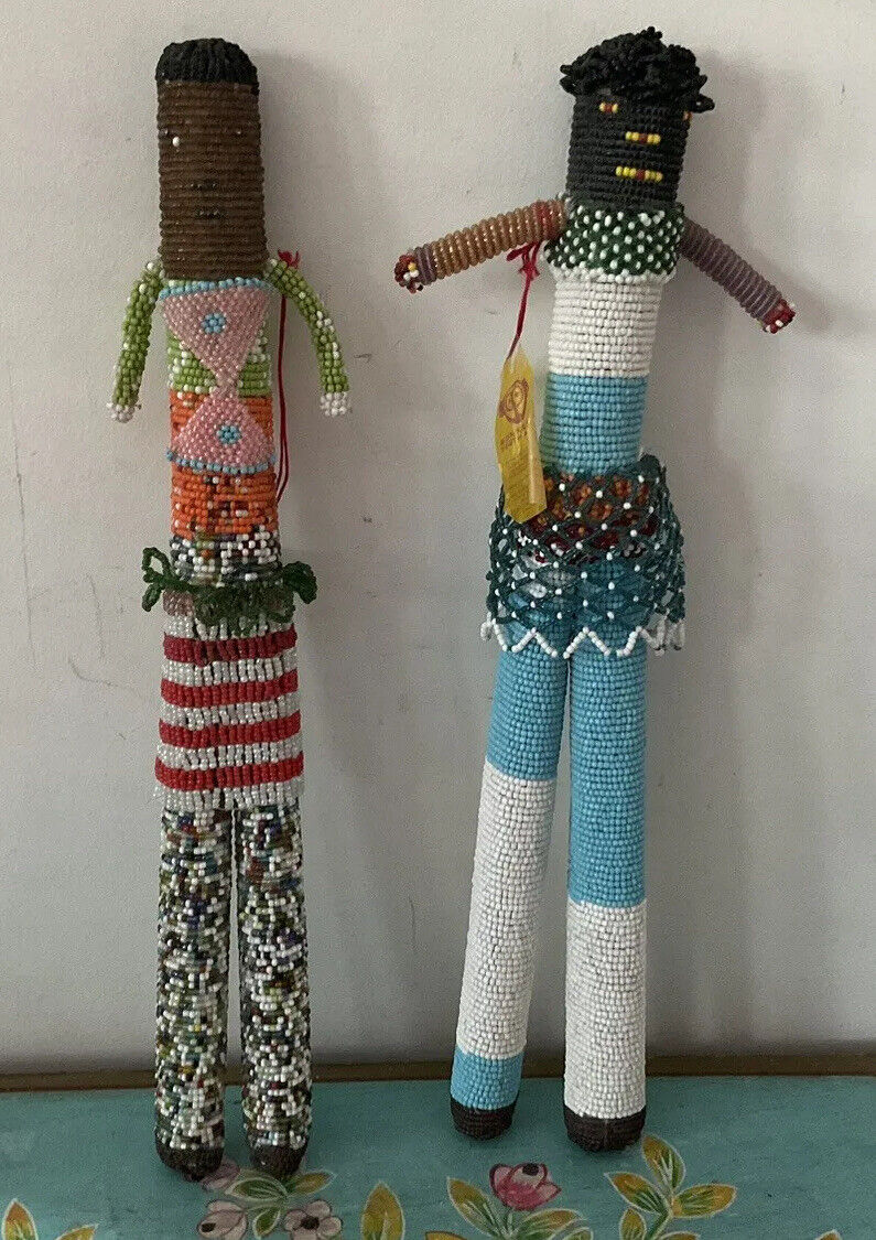 Fantastic Pair Of Hand Made South African Beaded Dolls With Tag - Flexi Africa - Flexi Africa offers Free Delivery Worldwide - Vibrant African traditional clothing showcasing bold prints and intricate designs