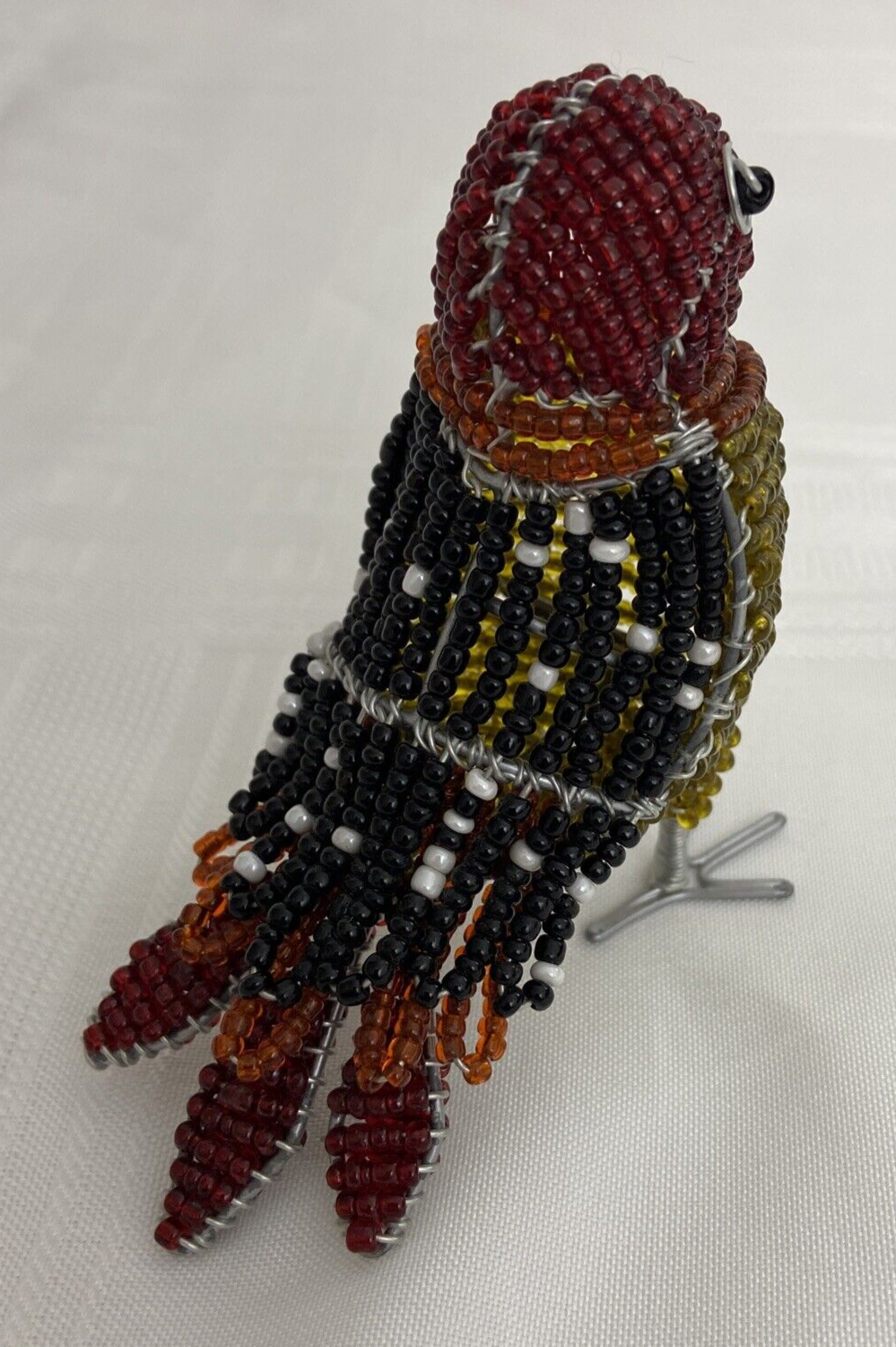 Handmade Beaded Bird Figurine On Wire African Folk Art Finch Statue Gift Idea - Flexi Africa - Flexi Africa offers Free Delivery Worldwide - Vibrant African traditional clothing showcasing bold prints and intricate designs