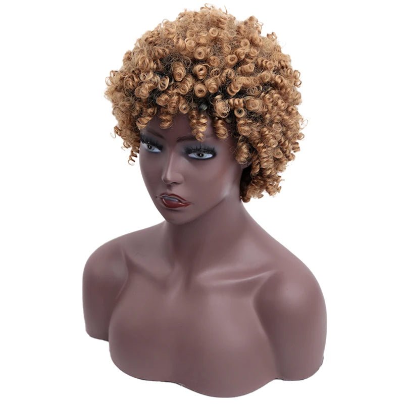 Short Afro Kinky Curly Wig For Women Synthetic Blonde Hair Wig With Natural Bangs Brown Black Daily - Flexi Africa - Free Delivery Worldwide only at www.flexiafrica.com