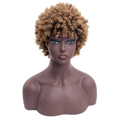 Short Afro Kinky Curly Wig For Women Synthetic Blonde Hair Wig With Natural Bangs Brown Black Daily - Flexi Africa - Free Delivery Worldwide only at www.flexiafrica.com