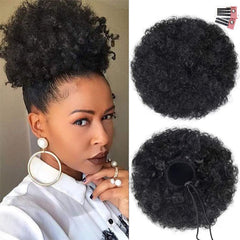 Short Afro Puff Synthetic Hair Bun Chignon Hairpiece Drawstring Ponytail Kinky Curly Updo Clip Hair Extensions - Flexi Africa