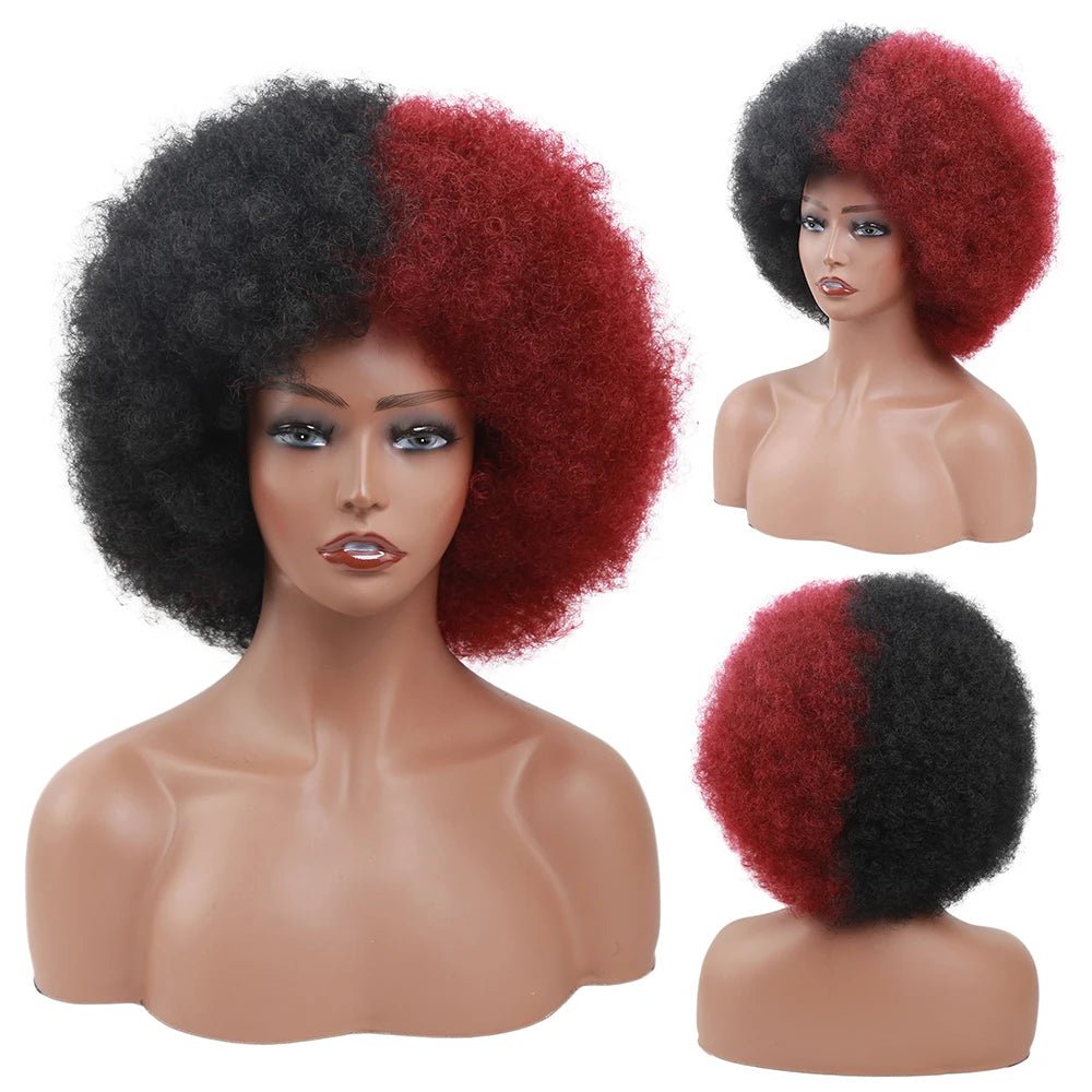 Short Afro Wigs Black Hair Wigs for Women Short Kinky Curly Wigs With Bangs Synthetic Bob Wigs for Party Dance Cosplay Female - Flexi Africa - Free Delivery Worldwide only at www.flexiafrica.com