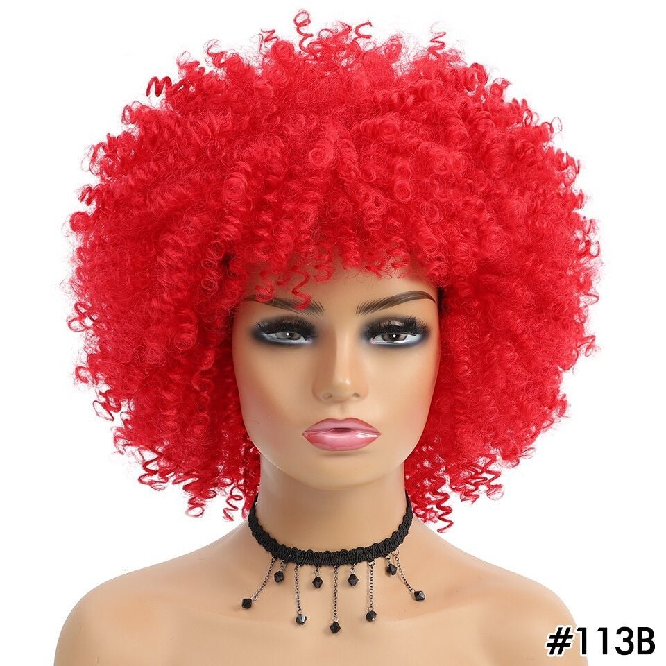 Short Hair Afro Kinky Curly Synthetic Wig With Bangs - Flexi Africa - Free Delivery Worldwide only at www.flexiafrica.com