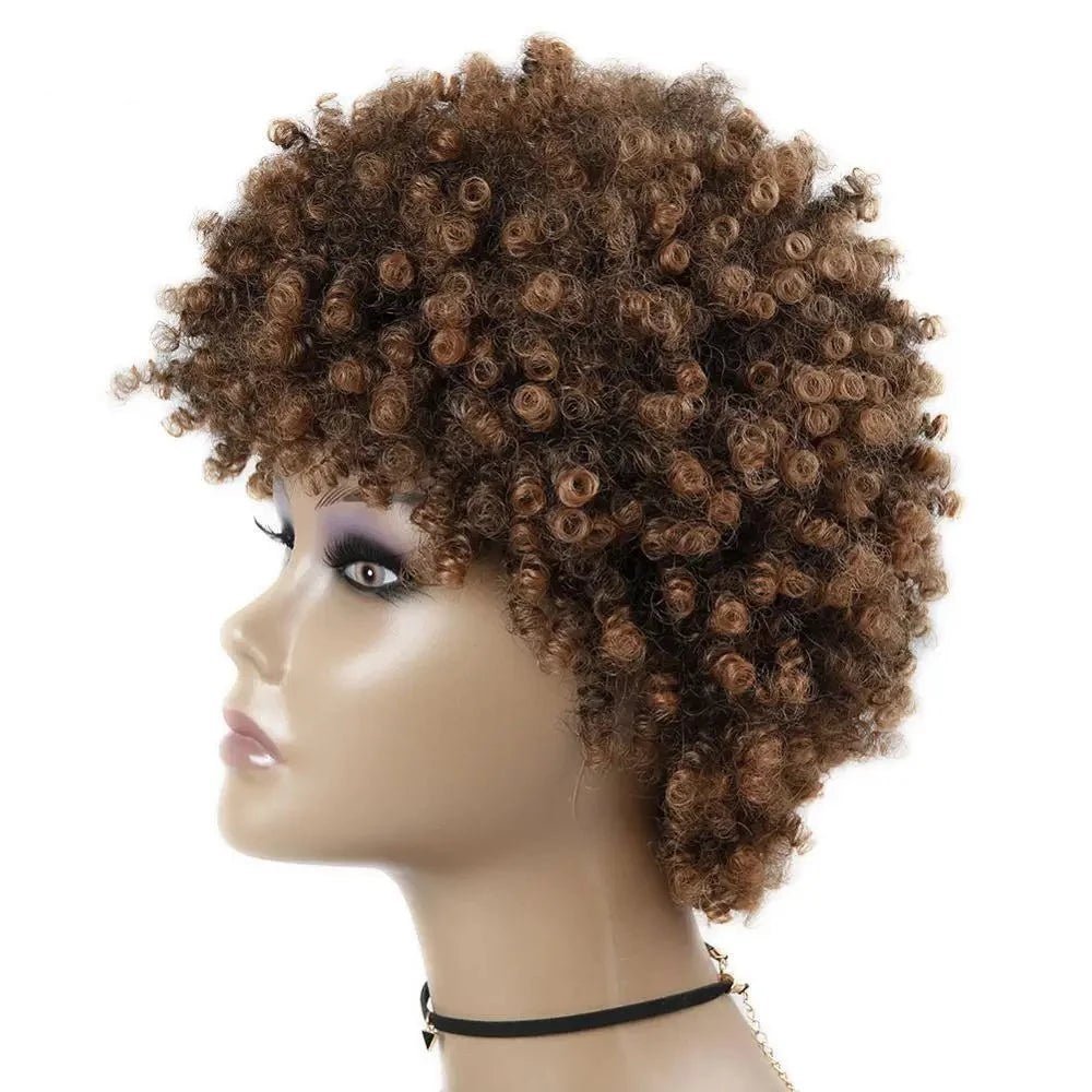 Short Hair Synthetic Wigs Afro Kinky Curly Heat Resistant Women Mixed Brown Cosplay African Hairstyles Daily Wig Flexi Africa