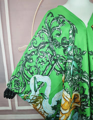Silk Twill Kaftan Dress – Boho V - Neck Printed Abaya for Summer, Beach, and Vacation - Free Delivery Worldwide only at Flexi Africa