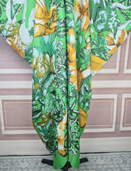 Silk Twill Kaftan Dress – Boho V - Neck Printed Abaya for Summer, Beach, and Vacation - Free Delivery Worldwide only at Flexi Africa