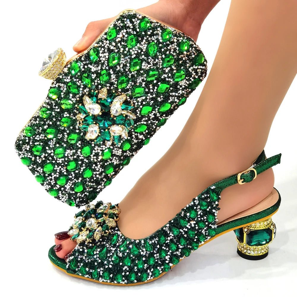 Silver Nigerian Women’s Shoes and Bag Set – Elegant African Fashion Wedding & Party Matching Set - Free Delivery Worldwide only at Flexi Africa