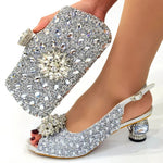 Silver Nigerian Women’s Shoes and Bag Set – Elegant African Fashion Wedding & Party Matching Set - Free Delivery Worldwide only at Flexi Africa