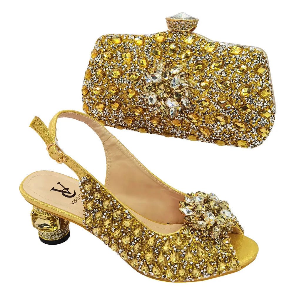 Silver Nigerian Women’s Shoes and Bag Set – Elegant African Fashion Wedding & Party Matching Set - Free Delivery Worldwide only at Flexi Africa