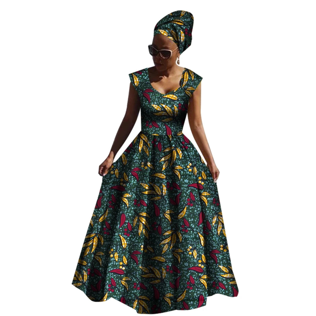 Sleeveless African Maxi Dress for Women – High Waist Elegant Party Gown - Free Delivery Worldwide only at Flexi Africa