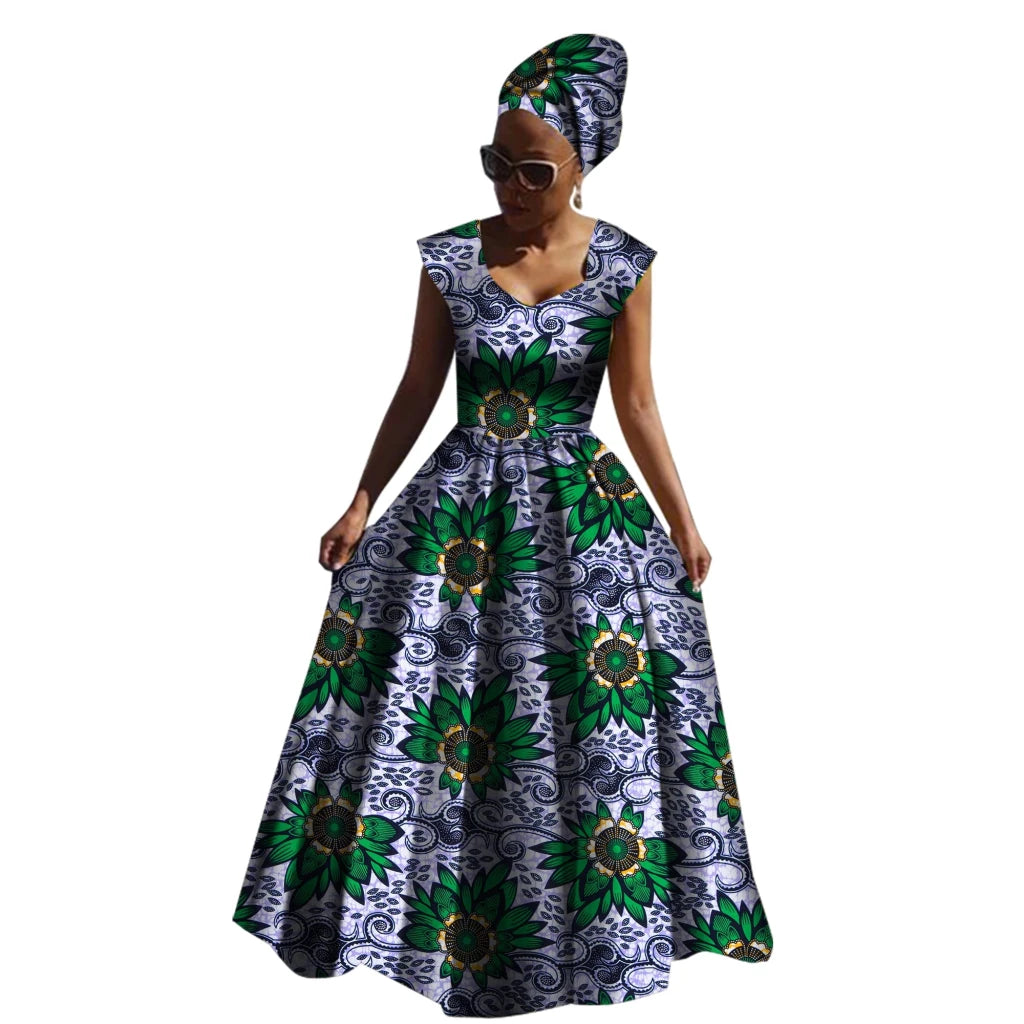 Sleeveless African Maxi Dress for Women – High Waist Elegant Party Gown - Free Delivery Worldwide only at Flexi Africa