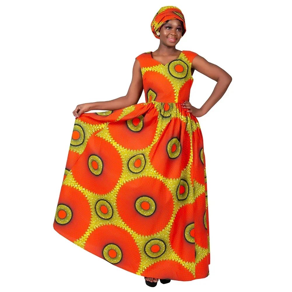 Sleeveless African Maxi Dress for Women – High Waist Elegant Party Gown - Free Delivery Worldwide only at Flexi Africa