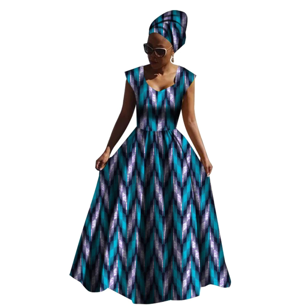 Sleeveless African Maxi Dress for Women – High Waist Elegant Party Gown - Free Delivery Worldwide only at Flexi Africa