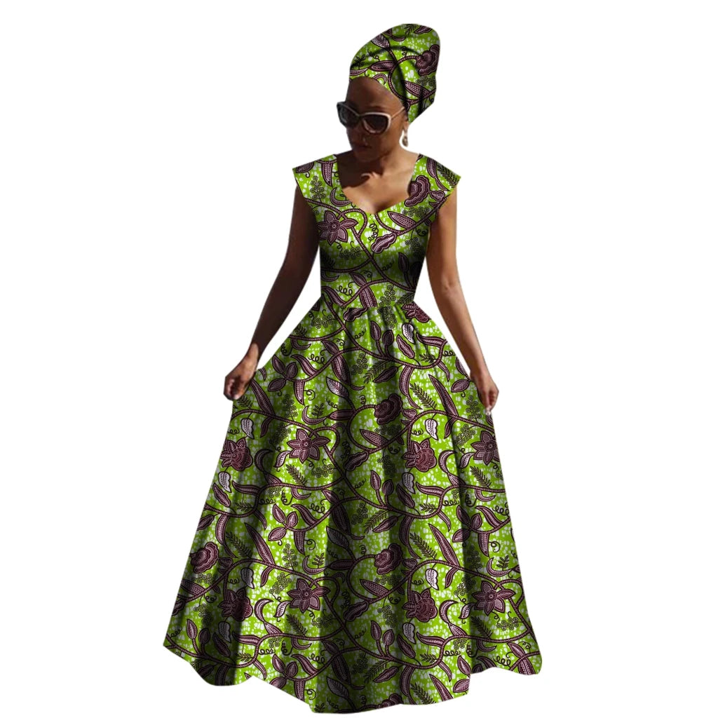 Sleeveless African Maxi Dress for Women – High Waist Elegant Party Gown - Free Delivery Worldwide only at Flexi Africa