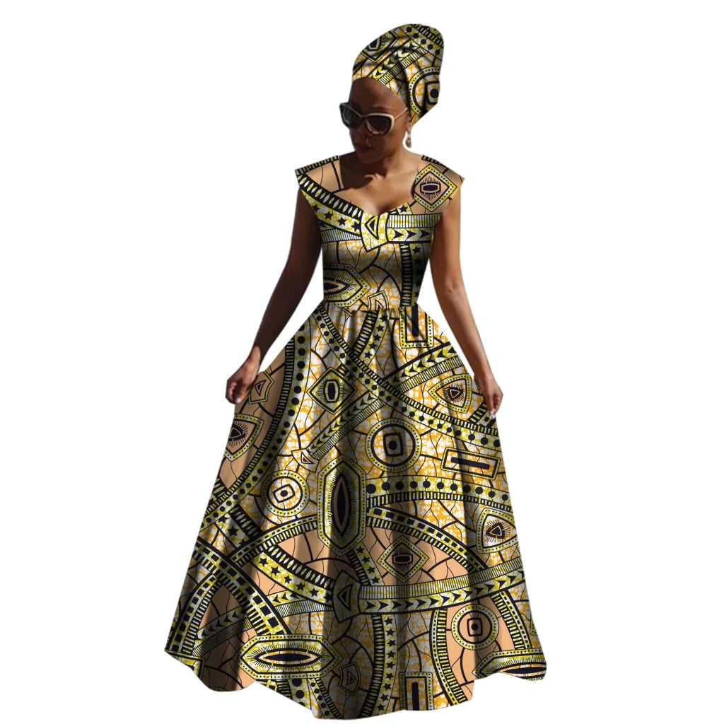Sleeveless African Maxi Dress for Women – High Waist Elegant Party Gown - Free Delivery Worldwide only at Flexi Africa
