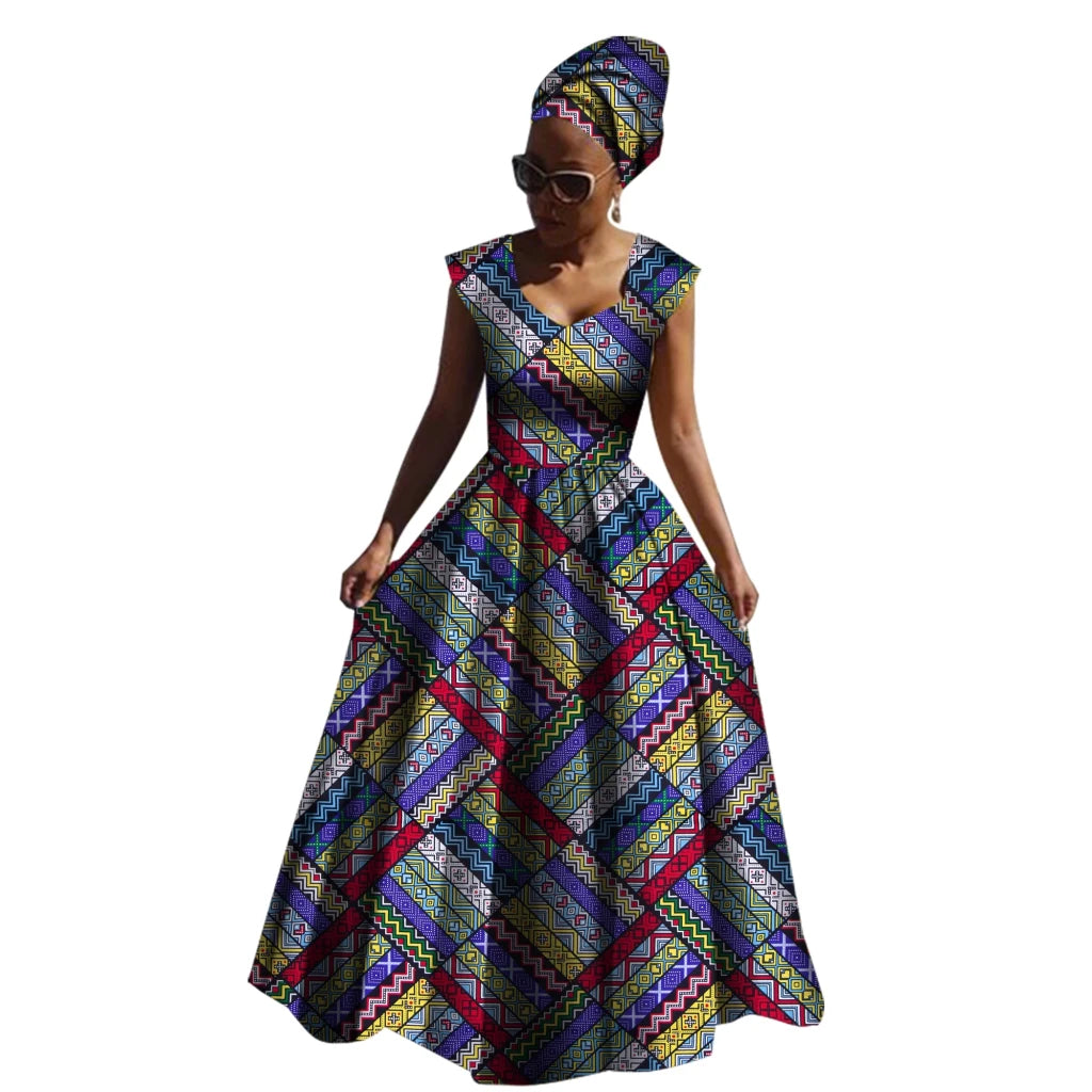 Sleeveless African Maxi Dress for Women – High Waist Elegant Party Gown - Free Delivery Worldwide only at Flexi Africa