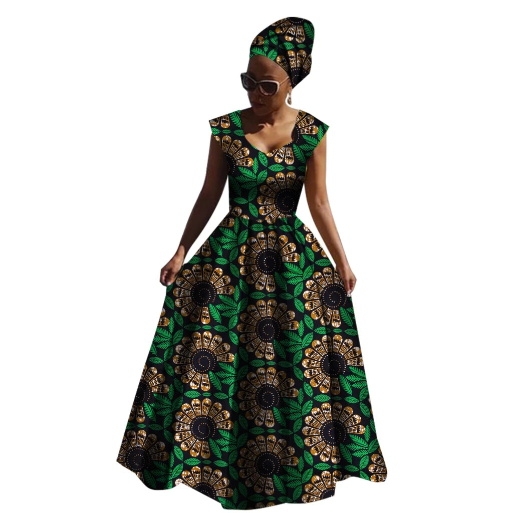 Sleeveless African Maxi Dress for Women – High Waist Elegant Party Gown - Free Delivery Worldwide only at Flexi Africa