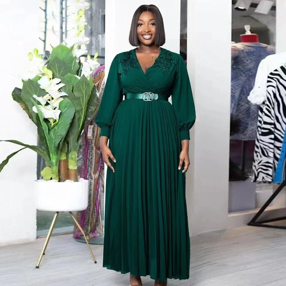 Spring Dresses African Beads Chiffon Dashiki Maxi Dress Long Sleeve Elegant Ladies Clothes - Flexi Africa - Free Delivery Worldwide only at www.flexiafrica.com