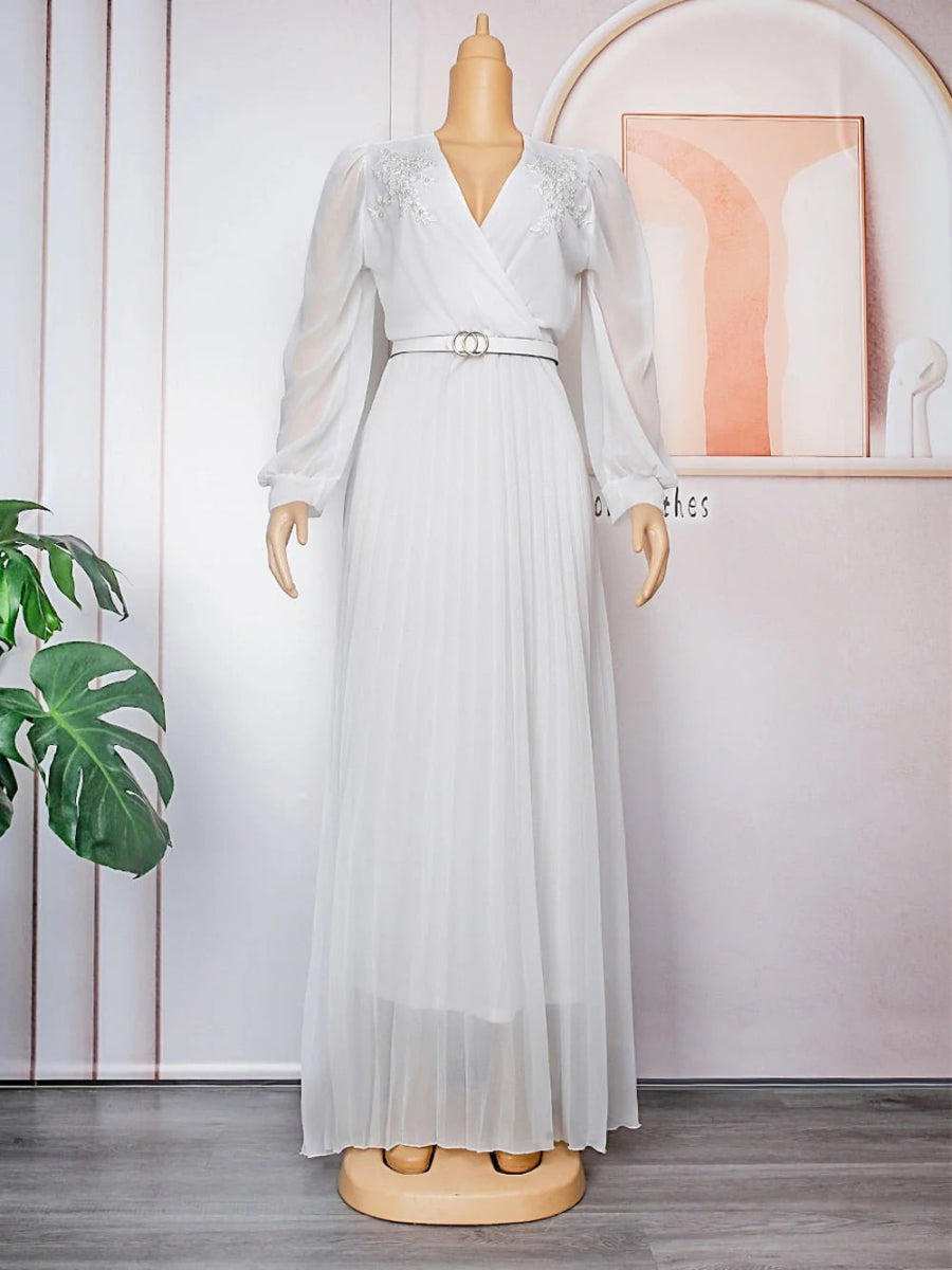 Spring Dresses African Beads Chiffon Dashiki Maxi Dress Long Sleeve Elegant Ladies Clothes - Flexi Africa - Free Delivery Worldwide only at www.flexiafrica.com