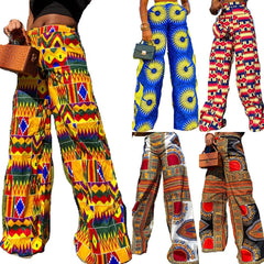 Spring Fall Holiday Boho Wide Leg Pants Elastic Waist Dashiki Print African Clothing Women Casual Long Trousers - Flexi Africa - Flexi Africa offers Free Delivery Worldwide - Vibrant African traditional clothing showcasing bold prints and intricate designs