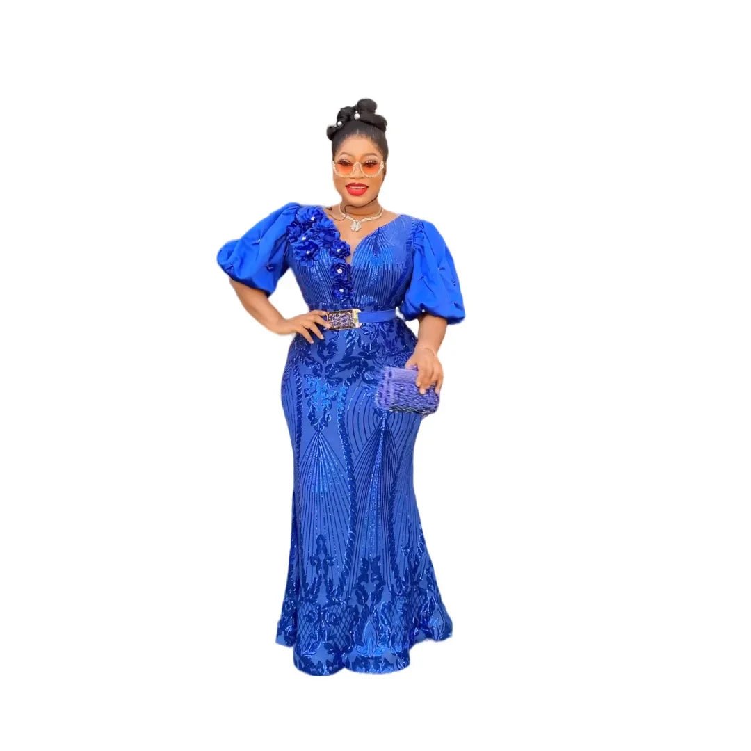 Springtime Elegance: African Party Dresses for Women – Dashiki Ankara Sequin Evening Gown - Flexi Africa - Flexi Africa offers Free Delivery Worldwide - Vibrant African traditional clothing showcasing bold prints and intricate designs