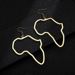 Stainless Steel Africa Map Exaggerate Larger Earring Gold Color African Ornaments Traditional Ethnic Hyperbole Gifts