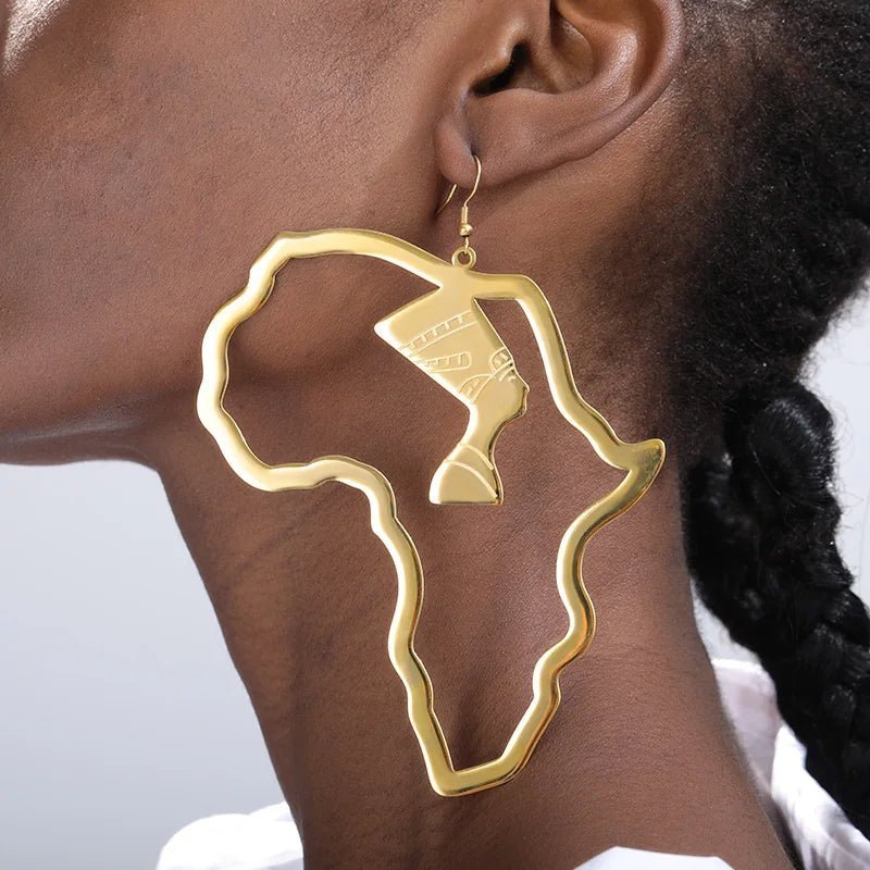 Stainless Steel Egyptian Queen Earrings African Map Earrings Jewelry Africa Ethnic Gifts - Flexi Africa - Free Delivery Worldwide only at www.flexiafrica.com