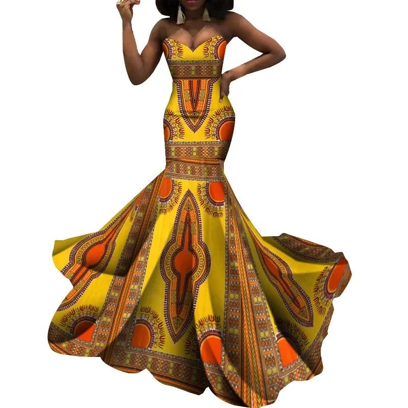 Strapless African Wax Cotton Maxi Dress - Free Delivery Worldwide only at Flexi Africa