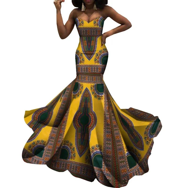 Strapless African Wax Cotton Maxi Dress - Free Delivery Worldwide only at Flexi Africa