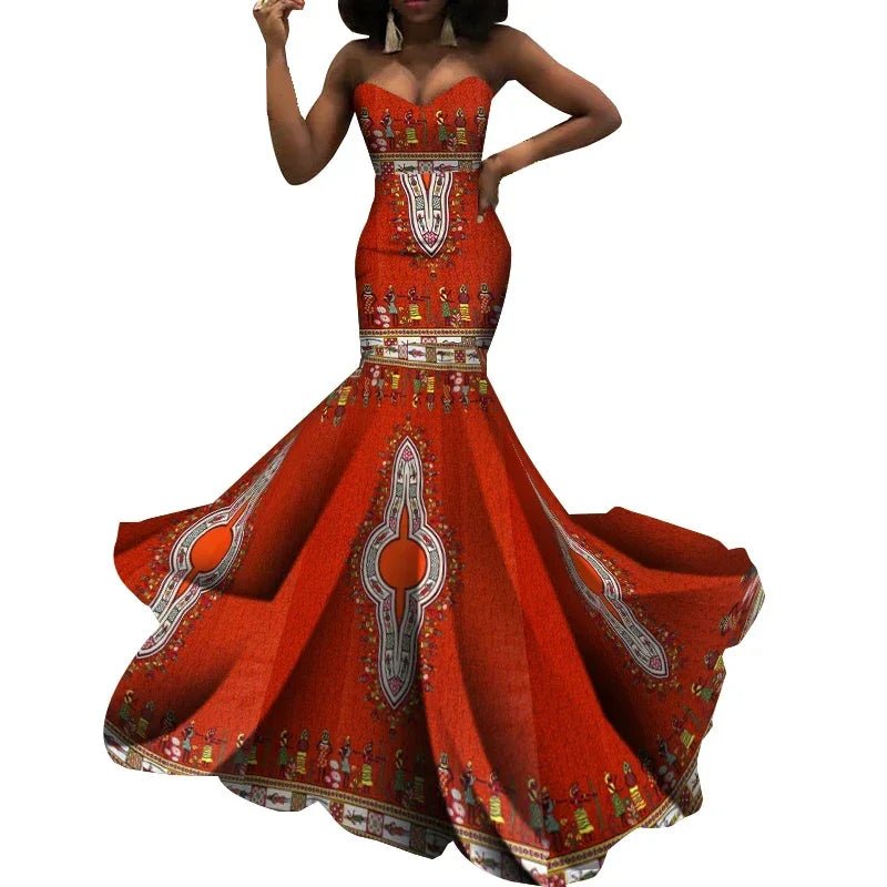 Strapless African Wax Cotton Maxi Dress - Free Delivery Worldwide only at Flexi Africa