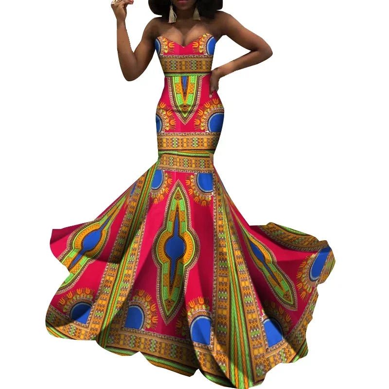 Strapless African Wax Cotton Maxi Dress - Free Delivery Worldwide only at Flexi Africa