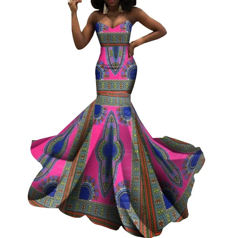 Strapless African Wax Cotton Maxi Dress - Free Delivery Worldwide only at Flexi Africa