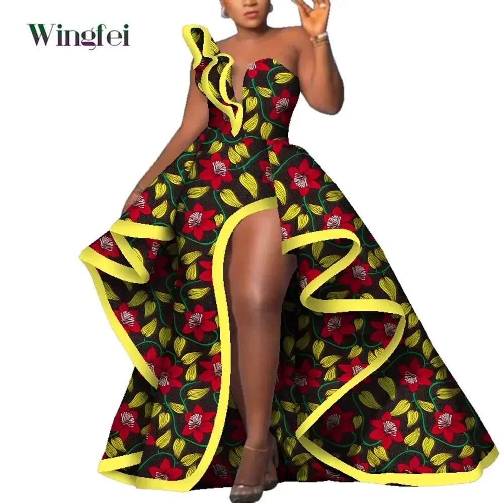 Strapless Ankara Maxi Dress for Women – Dashiki - Inspired African Floral Print Party Gown - Free Delivery Worldwide only at Flexi Africa