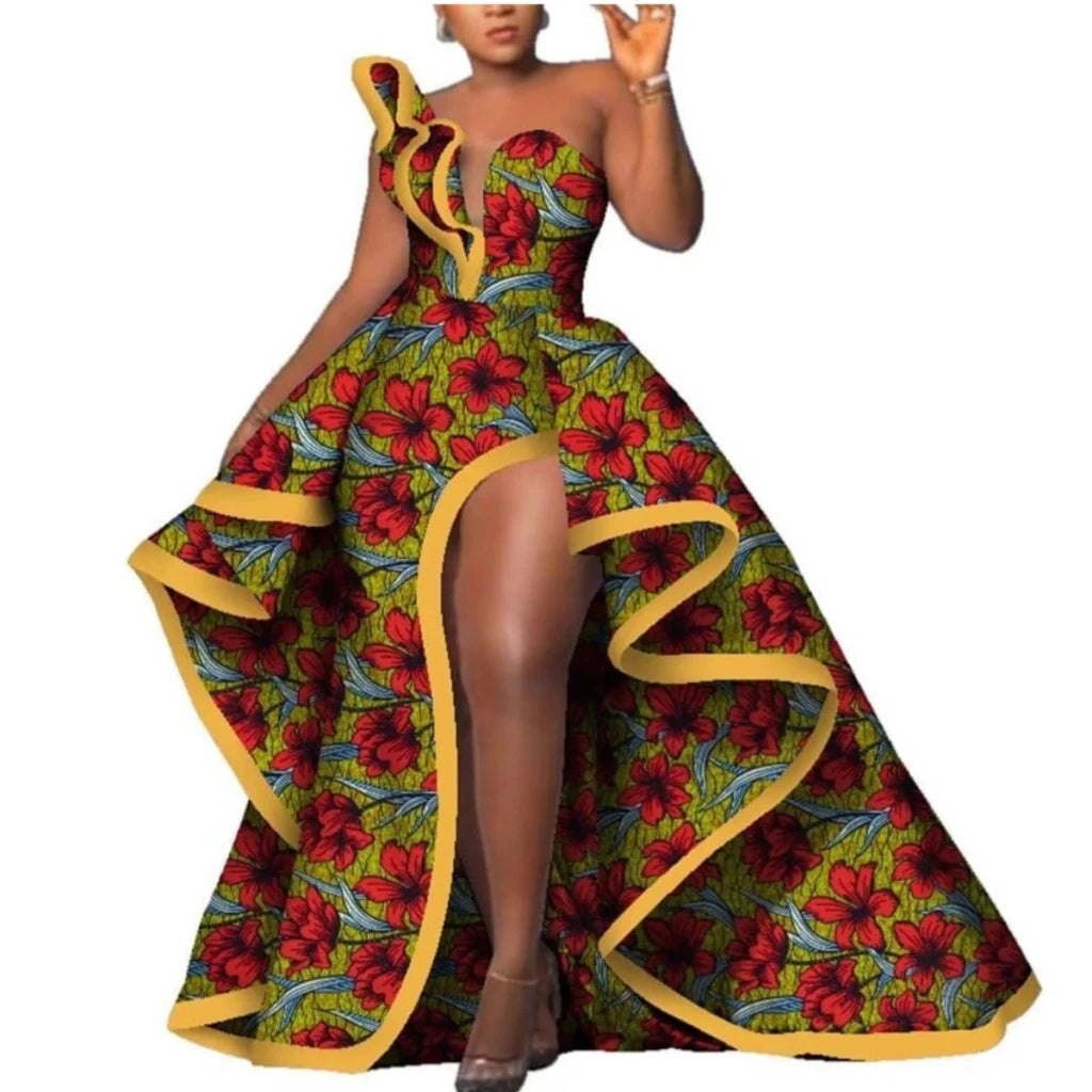 Strapless Ankara Maxi Dress for Women – Dashiki - Inspired African Floral Print Party Gown - Free Delivery Worldwide only at Flexi Africa