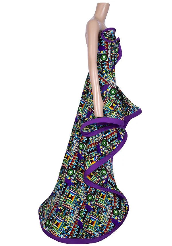 Strapless Ankara Maxi Dress for Women – Dashiki - Inspired African Floral Print Party Gown - Free Delivery Worldwide only at Flexi Africa