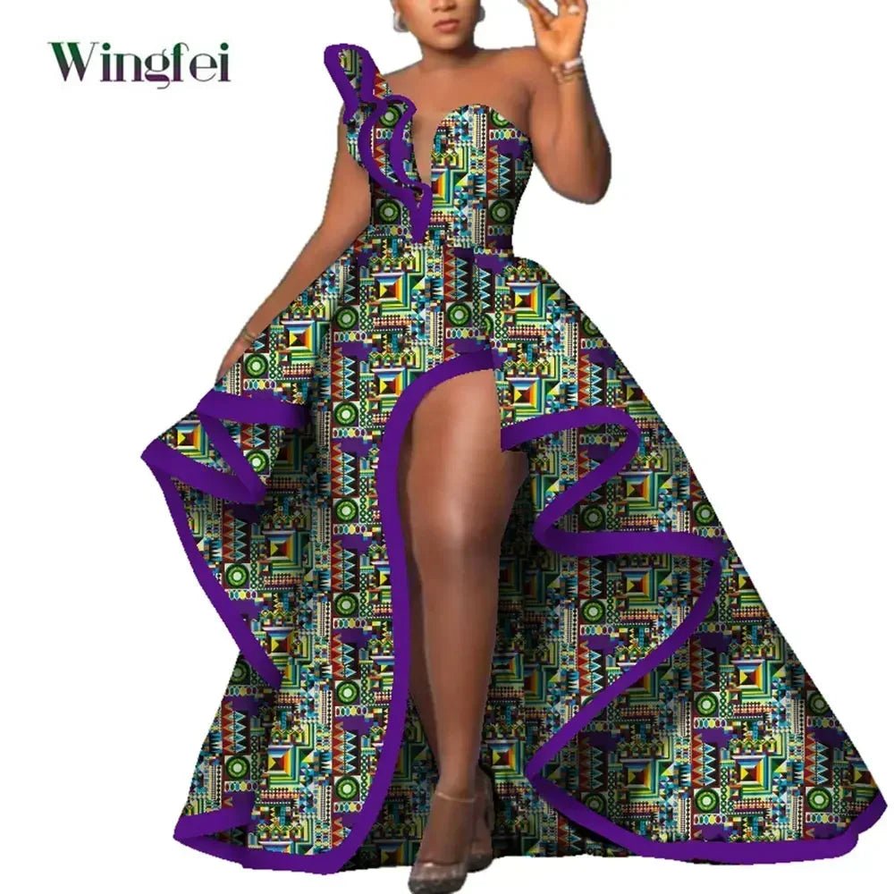 Strapless Ankara Maxi Dress for Women – Dashiki - Inspired African Floral Print Party Gown - Free Delivery Worldwide only at Flexi Africa